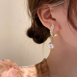 Pearl double-sided long earrings