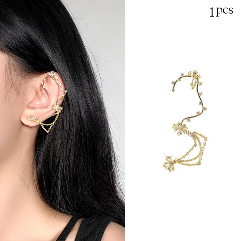 Cuff Zircon Blossom with Golden Chain Earrings