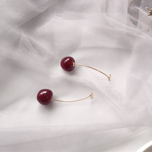 Red Flower Cherry Fruit Long Earrings 2012030